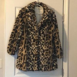 Leopard print faux fur coat